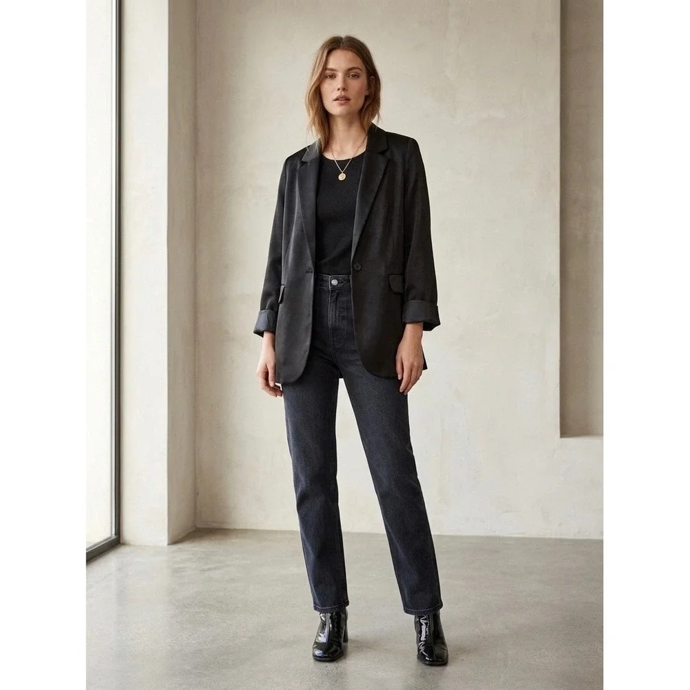 H&M Girls Black Satin Blazer Jacket NWT Size 10 Single Button Formal Dressy